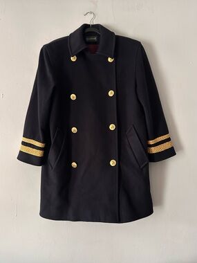 Harve Bernard Wool Military Double Breast Coat Navy Heraldic Buttons Nautical L